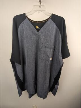 Carhartt Force Scrub Top Mens 2X Charcoal Heather Color Block RN CNA Tech NWOT